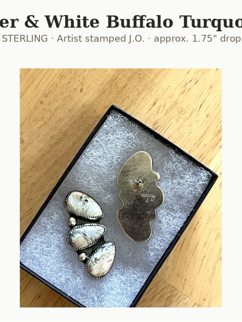 Sterling White Buffalo Turquoise Teardrop Cluster Earrings - Native American